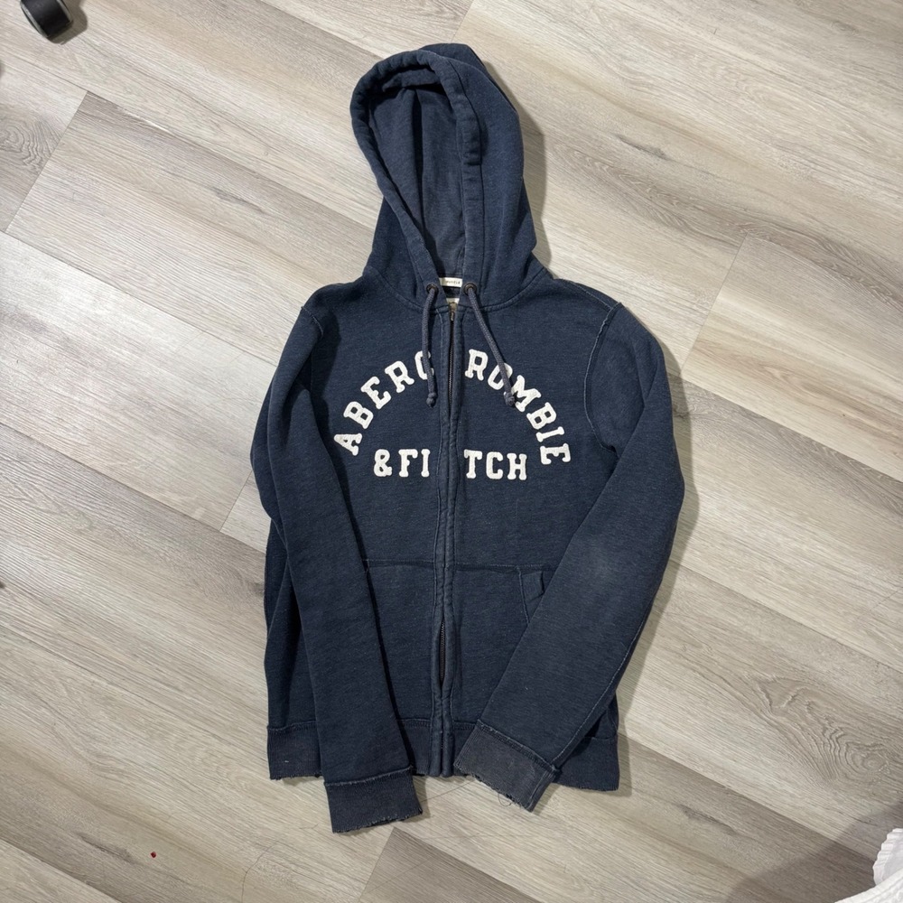 Abercrombie & Fitch Zip Up Hoodie Mens M Navy Blue Good Muscle Logo Applique
